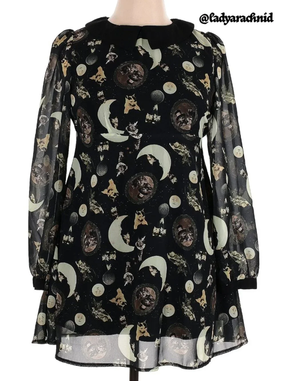 JAWBREAKER Catstellation Victorian cat print goth chiffon dress - Picture 2 of 7